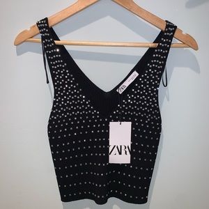 Zara Black Rhinestone Crop Top